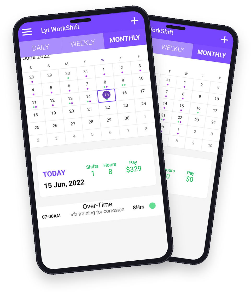 Track your shifts,<br>
hours and earnings.